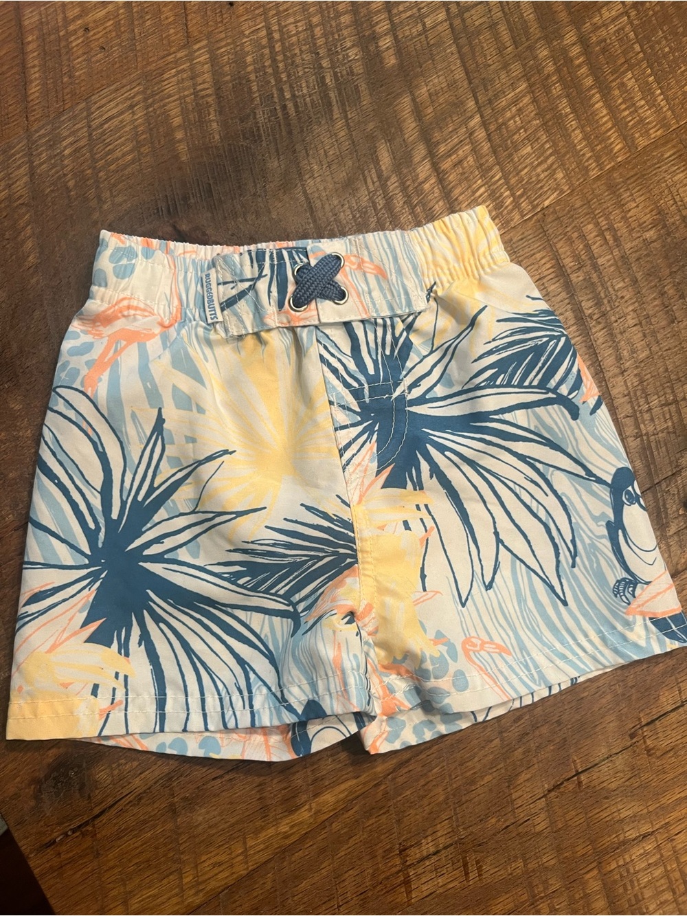 Rugged Butts Tropical Print Swim Trunks - Blue & Yellow